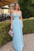 Bella Strappless Pleated Chiffon Maxi Dress