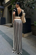 Sibyl Hollow Out Stripe Knit Set