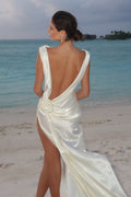 Vera Rose Applique Open Back Satin Maxi Dress
