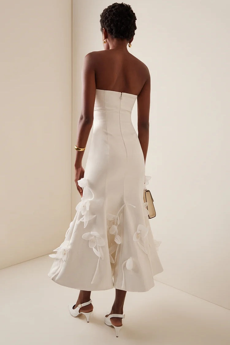 Lydia Floral Applique Strapless Midi Dress
