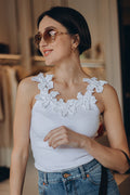 Lesley Floral Applique Round Neck Top