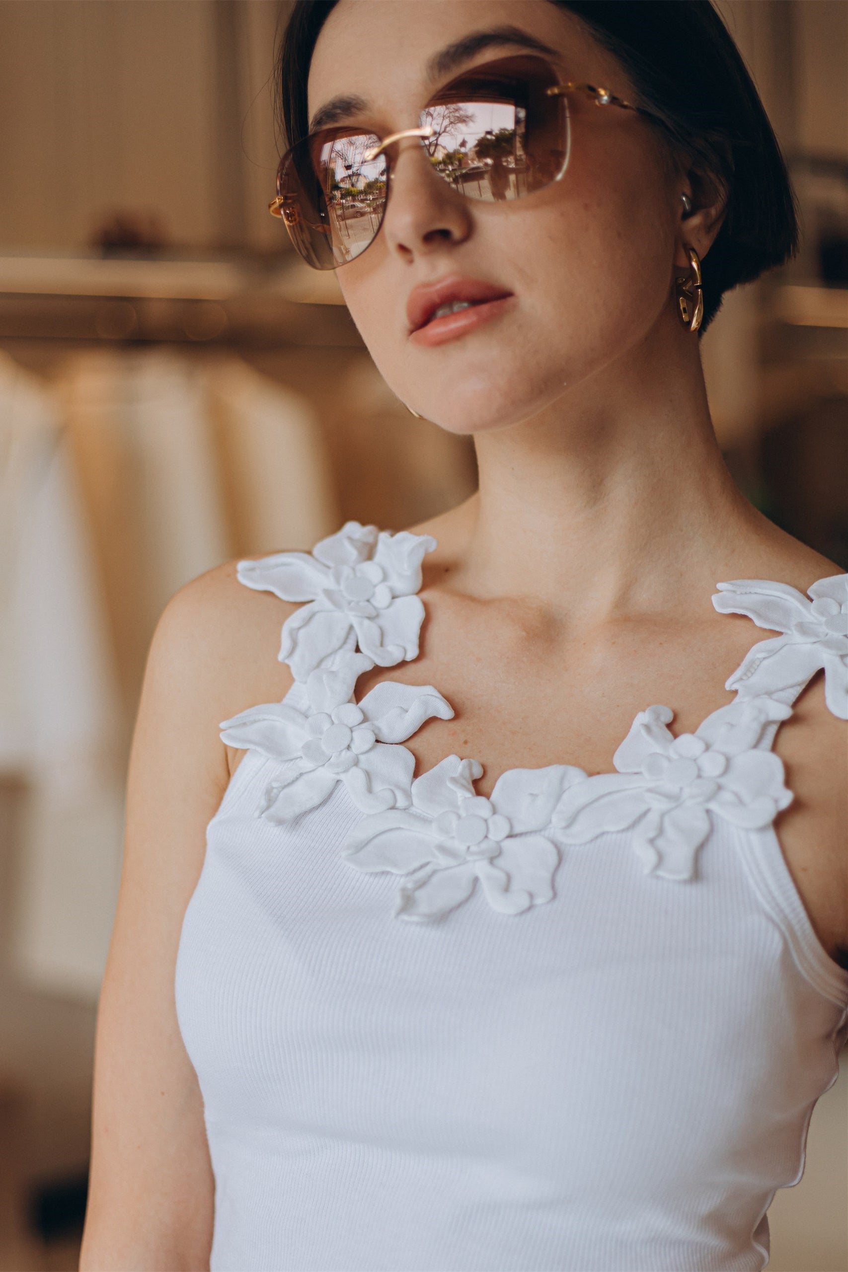 Lesley Floral Applique Round Neck Top