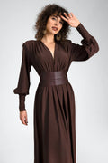 Renata Plunge Long Sleeve Maxi Dress
