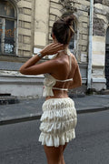Gabrielle Halter Neck Ruched Crop Top & Skirt Set