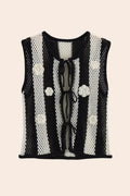 Hermosa Floral Applique Hollow Knit Vest