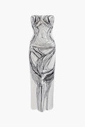 Agatha Print Strapless Midi Dress