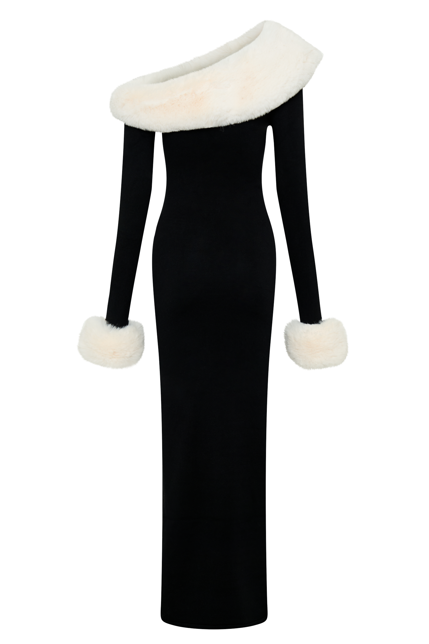 Dawn Faux Fur One Shoulder Slit Maxi Dress