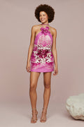 Veronica Floral Applique Halter Mini Dress