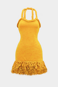 Vera Halter Tassel Mini Knit Dress