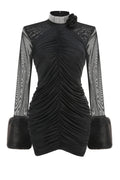 Audrey Ruched Faux Fur Detail Mini Dress
