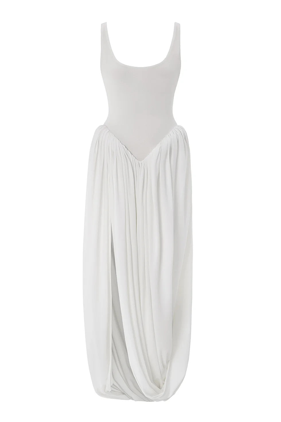 Aurora Scoop Neck Asymmetrical Hem Maxi Dress