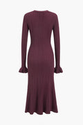 Bernice V-neck Flare Cuffs Knit Midi Dress