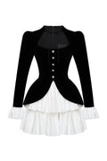 Eveline Velvet Square Neck Tiered Mini Dress