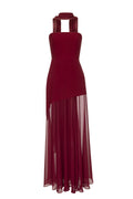 Florence Asymmetrical Chiffon Maxi Dress with Scarf