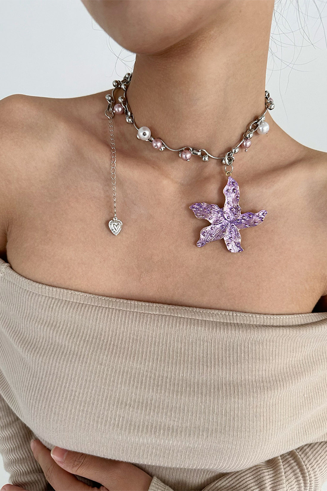 Enameled Star Pearl Necklace