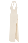 Barbara Halter Floral Applique Knit Maxi Dress