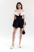 Antonia Off Shoulder Diamante Bow Mini Dress