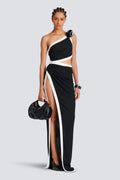 Salome Asymmetric Floral Applique Maxi Dress