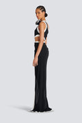 Salome Asymmetric Floral Applique Maxi Dress