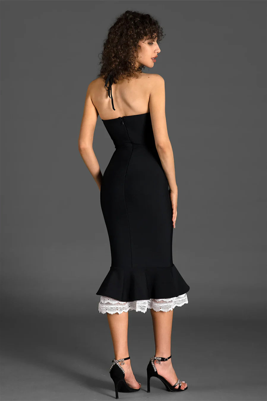 Katherine Lace Trim Mermaid Midi Dress