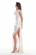 Vera Rose Applique Open Back Satin Maxi Dress