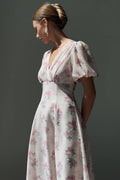 Anne Floral Print Puff Sleeve Midi Dress
