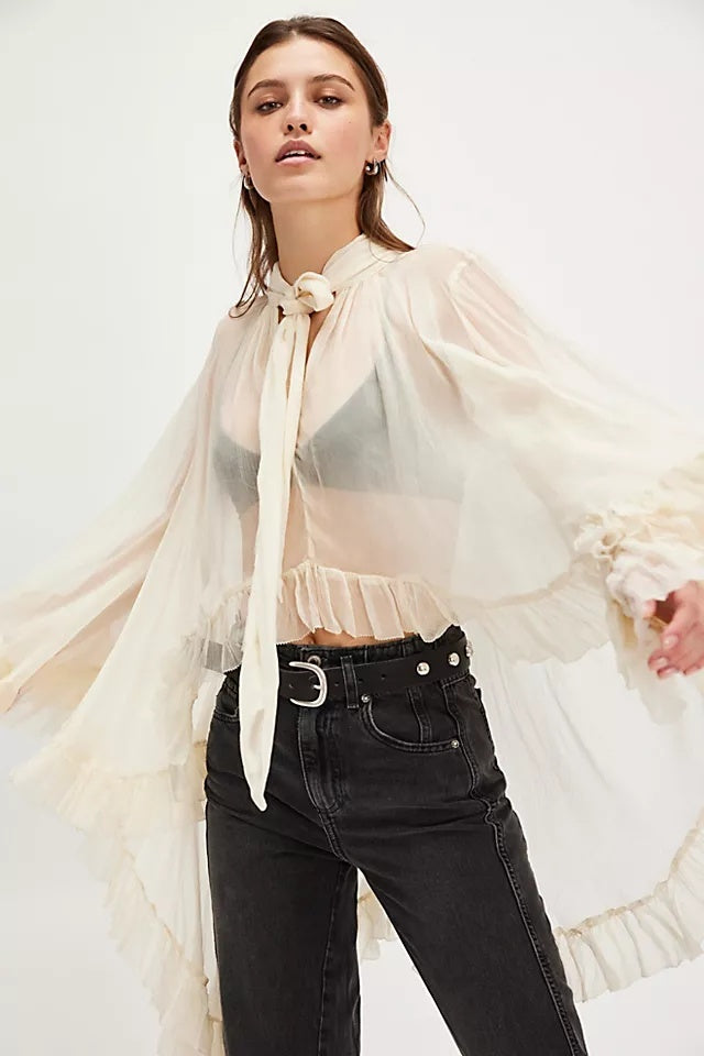 Miranda Ruffle Tie-Neck Chiffon Blouse