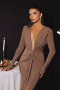 Beverly Deep V-Neck Ruched Maxi Dress