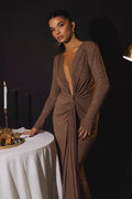 Beverly Deep V-Neck Ruched Maxi Dress