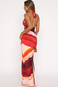 Diana Abstract Print Halter Maxi Dress