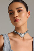Metal Heart Embellished Rhinestone Choker