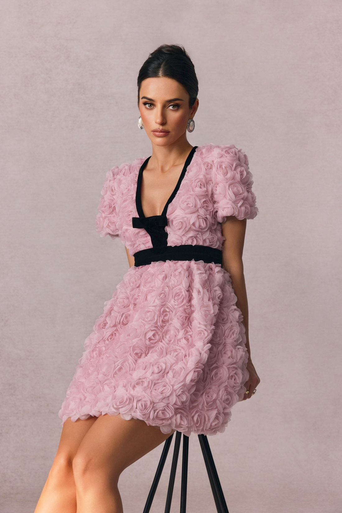 Amelia Rose Embellished V-neck Mini Dress