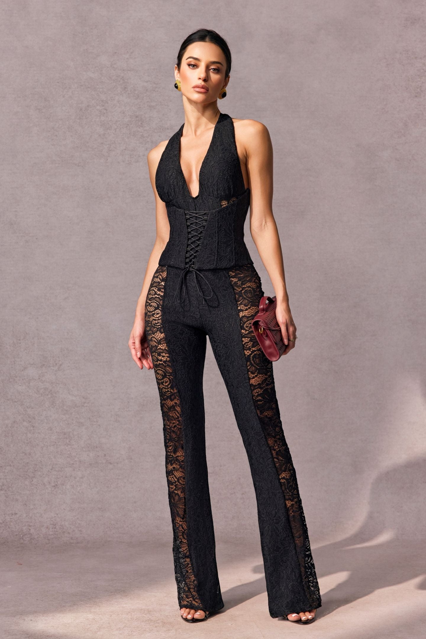 Martha Halter Neck Sheer Lace Jumpsuit