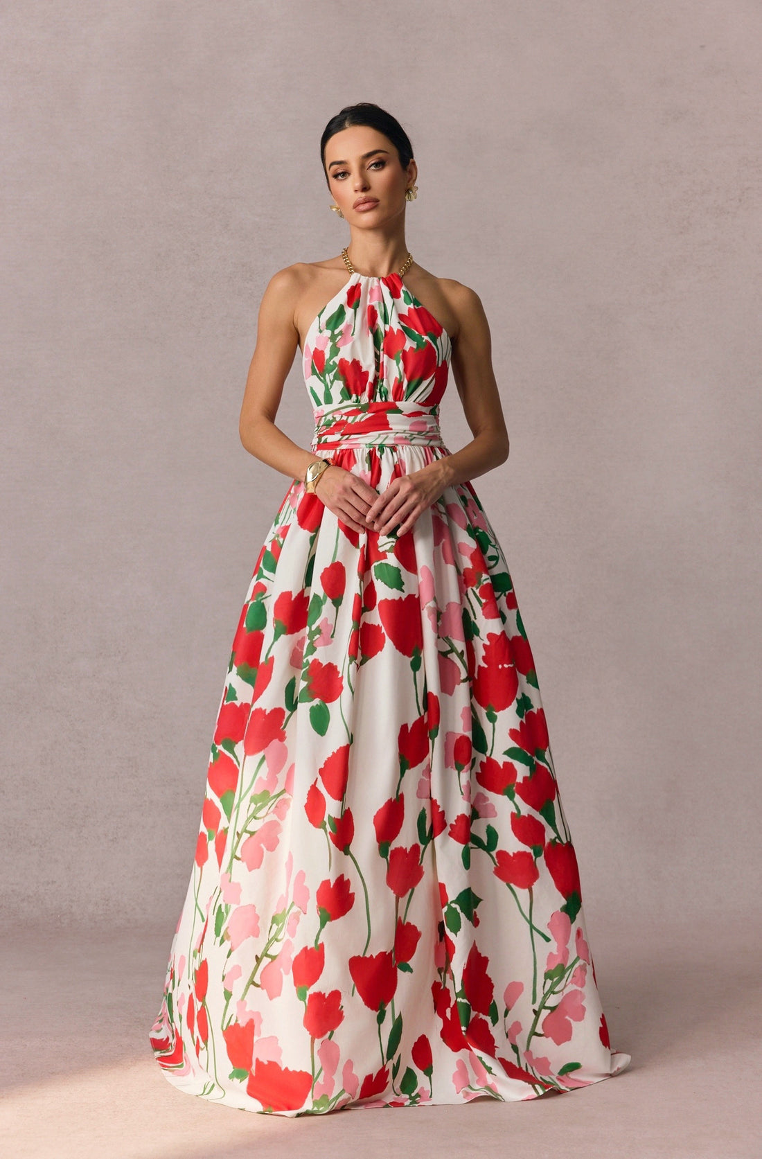 Julia Floral Print Halter Neck Maxi Dress