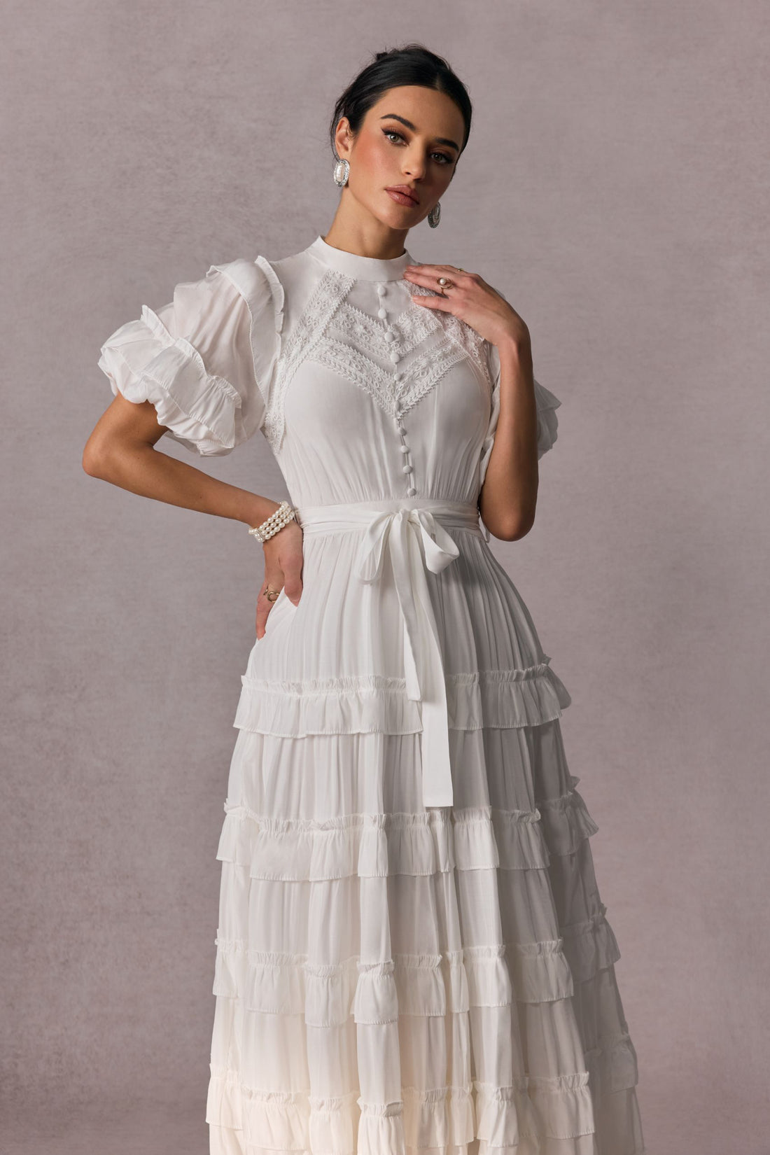 Sandra Puff Sleeve Ruffle Tiered Maxi Dress