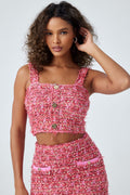 Riva Square Neck Tweed Crop Top & Skirt Set