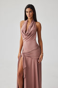 Octavia Plunge Neck High Slit Maxi Dress
