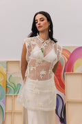 Kyla Floral Embroidery Sheer Overlay Top