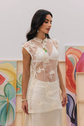 Kyla Floral Embroidery Sheer Overlay Top