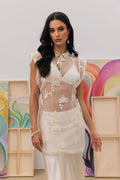 Kyla Floral Embroidery Sheer Overlay Top