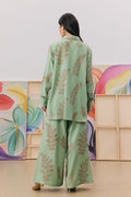Anastasia Leaf Embroidered Shirt & Wide Leg Pants Set