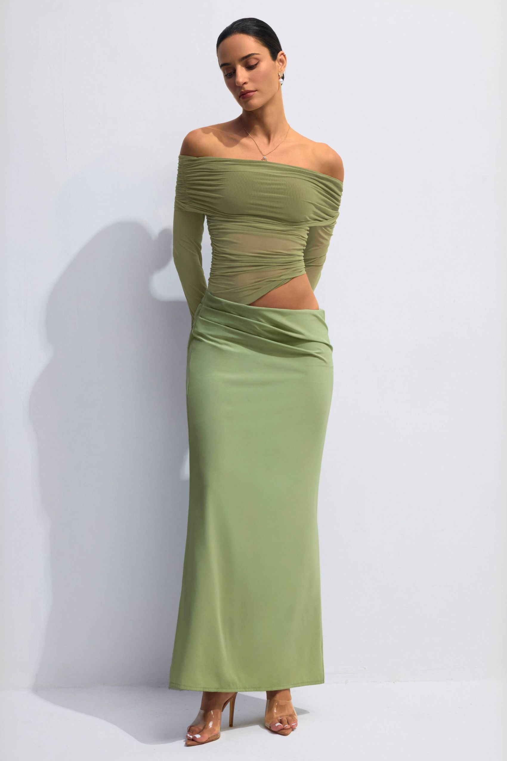 Lillian Off Shoulder Sheer Maxi Mesh Dress