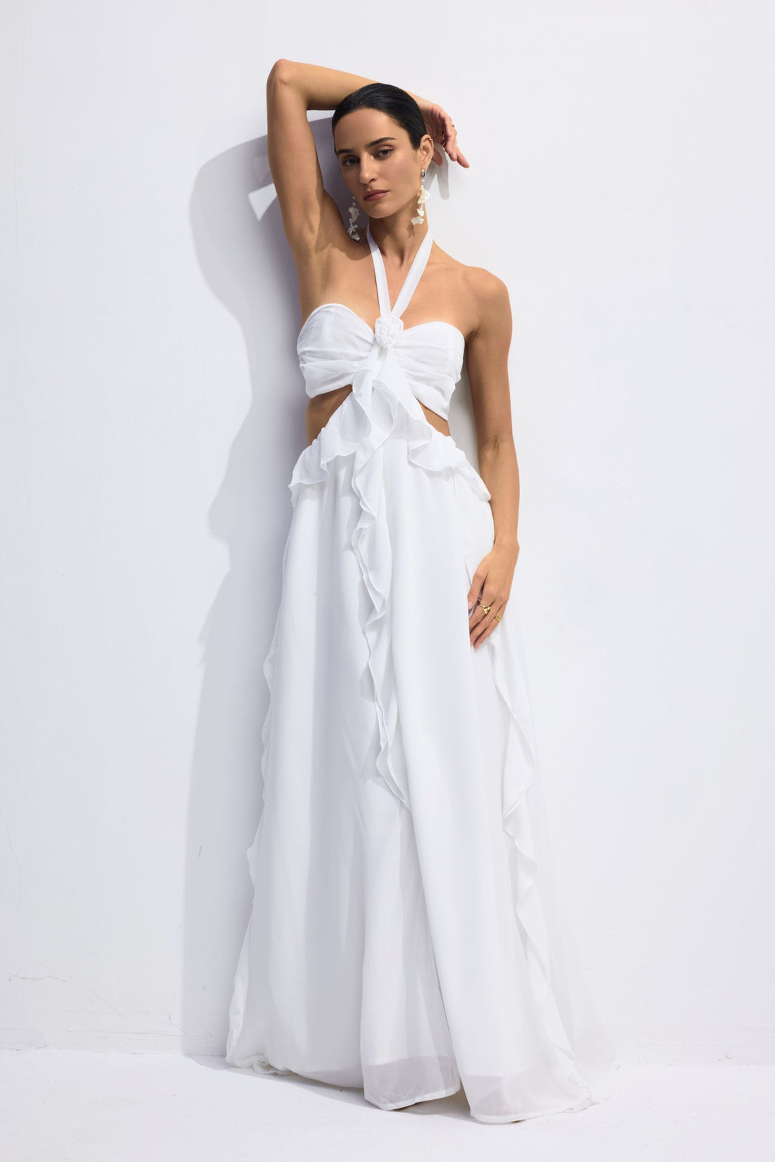 Maggie Halter Cut-Out Ruffle Maxi Dress
