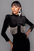 Miranda Crystal Tassel Velvet Mini Dress