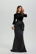 Hilary Long Sleeve Bowknot Maxi Skirt Set