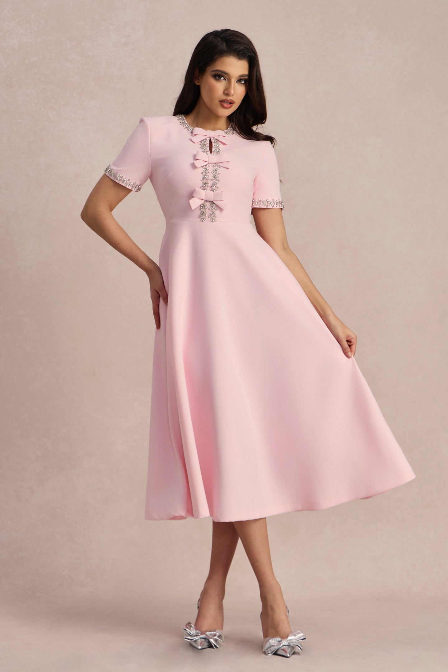 Zoe Bowknot Crystal-embellished Midi Dress