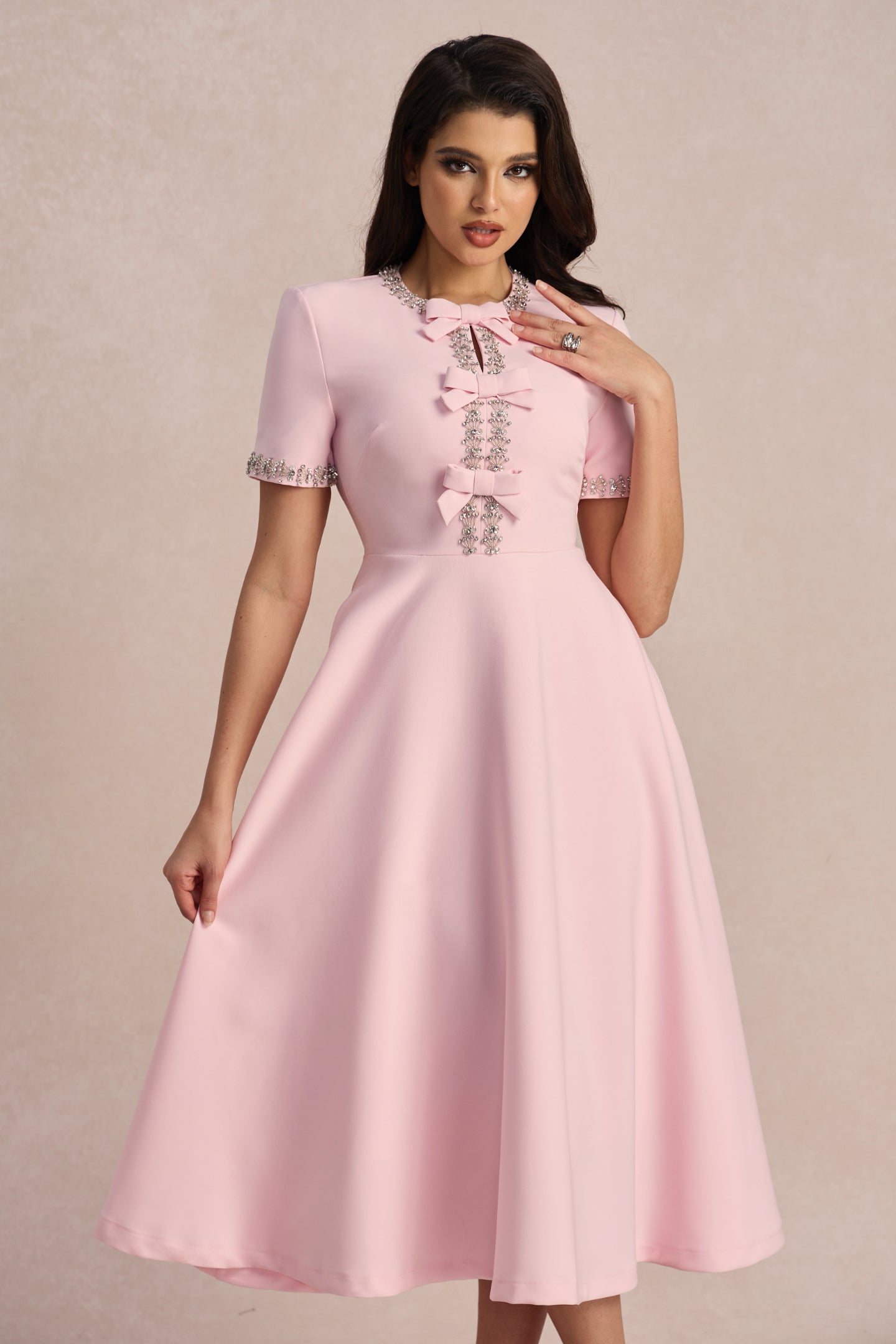 Zoe Bowknot Crystal-embellished Midi Dress
