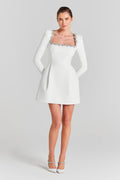 Alexia Square Collar Rhinestone Trim Mini Dress