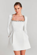 Alexia Square Collar Rhinestone Trim Mini Dress
