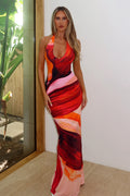 Diana Abstract Print Halter Maxi Dress